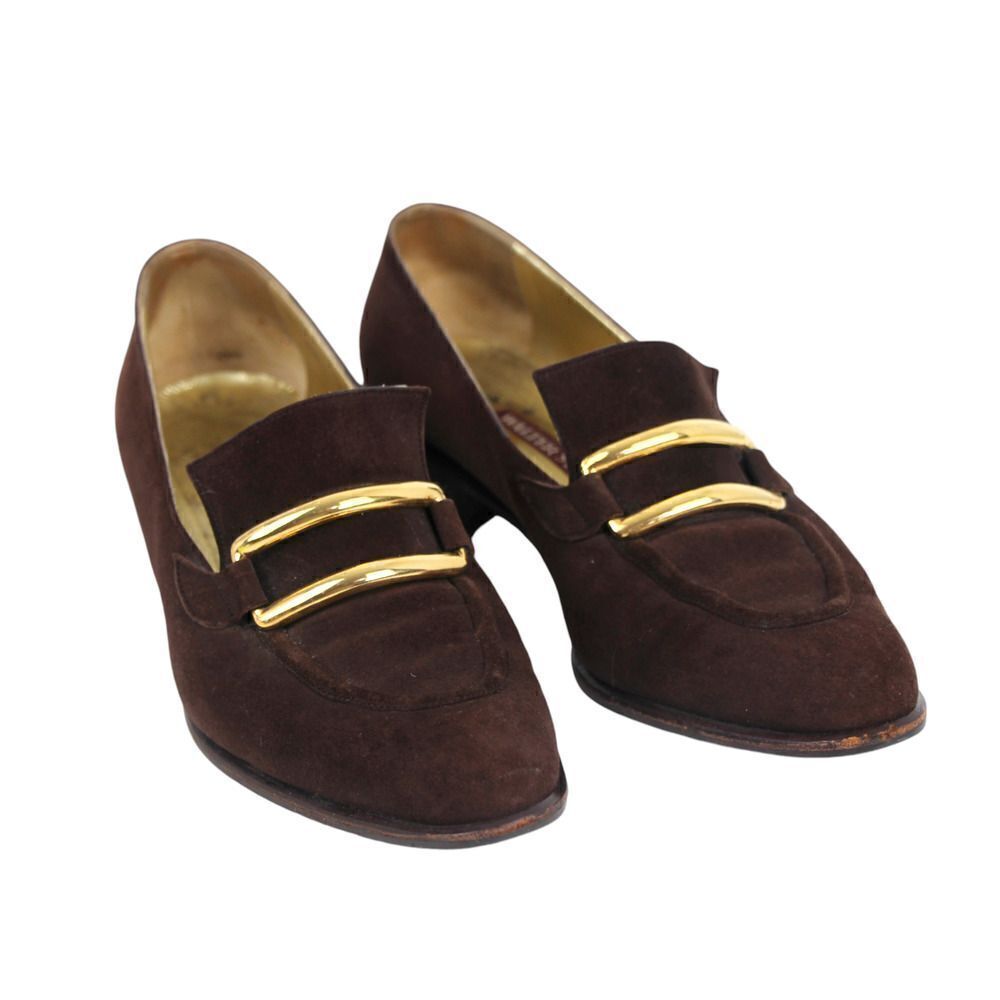 VTG Walter Steiger BROWN REAL LEATHER SUEDE LOW HEEL ALMOND TOE LOAFER SHOES 9B
